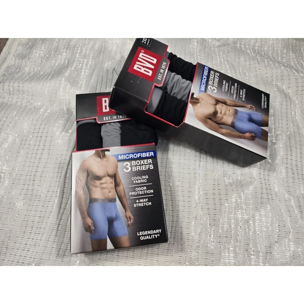 BVD® Men's Microfiber Boxer Briefs, Assorted 3 Pack 2XL